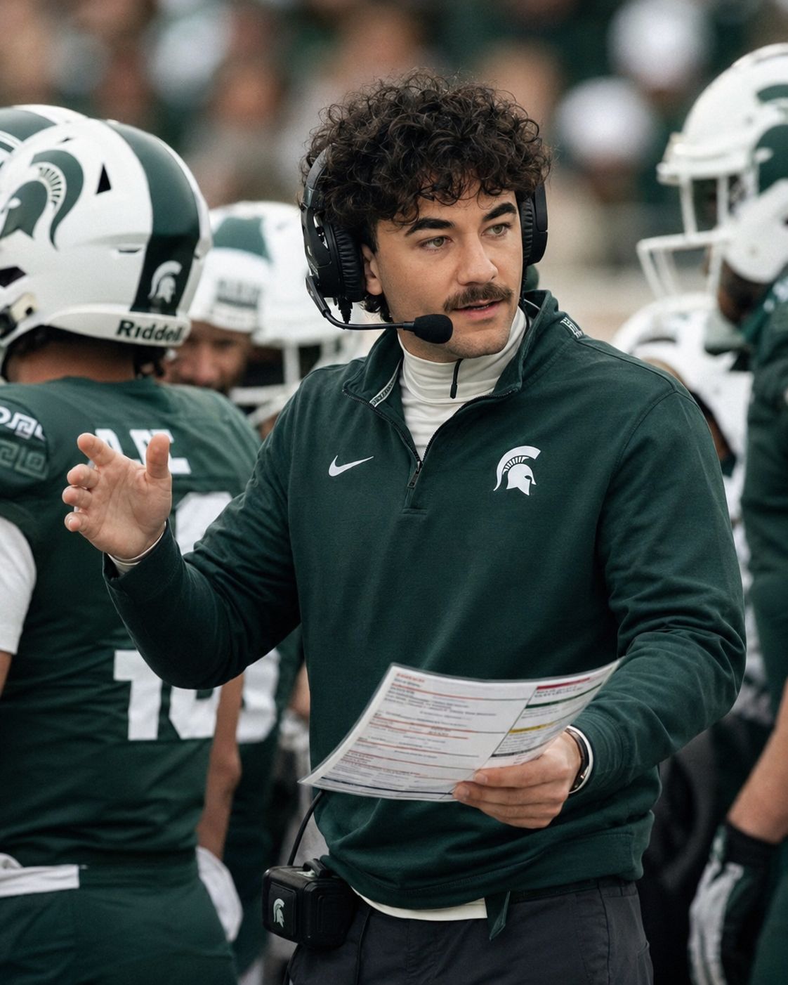 Nick Mansour with a play sheet during practice